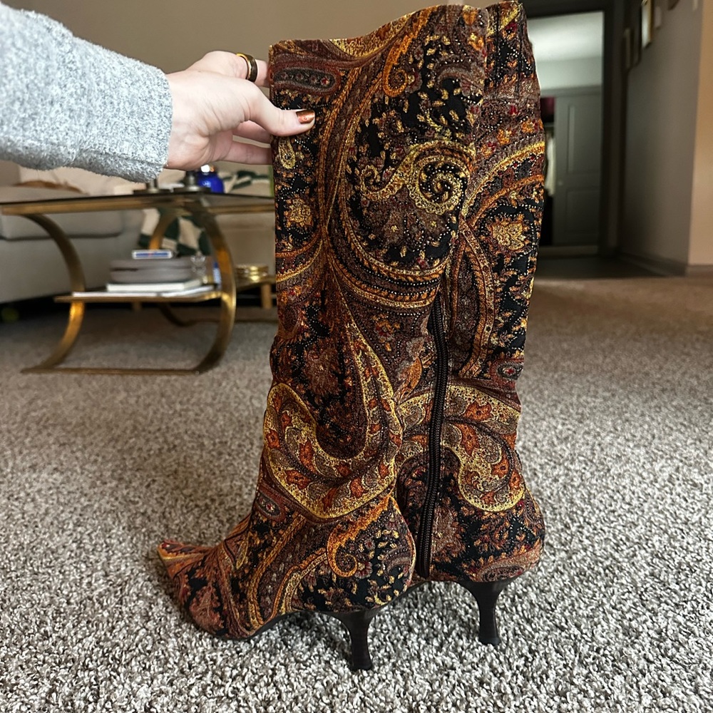 Velvet Paisley Heeled Boots